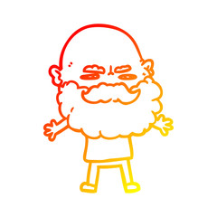 warm gradient line drawing cartoon man with beard frowning