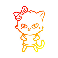 warm gradient line drawing cute cartoon cat