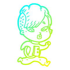 cold gradient line drawing cartoon surprised girl