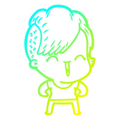 cold gradient line drawing cartoon happy hipster girl