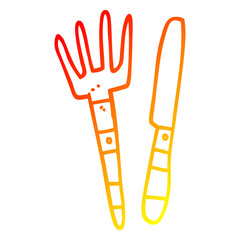 warm gradient line drawing cartoon knife and fork