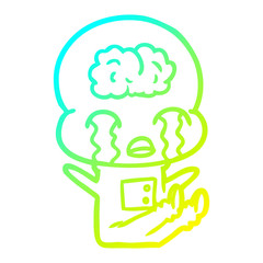 cold gradient line drawing cartoon big brain alien crying