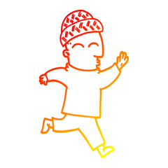warm gradient line drawing cartoon man wearing hat