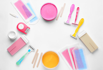 Set for hair removal on white background