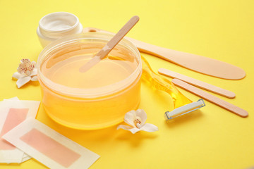 Set for hair removal on color background