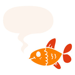 cartoon fish and speech bubble in retro style