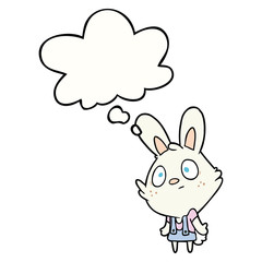 cartoon rabbit shrugging shoulders and thought bubble