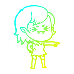 cold gradient line drawing annoyed cartoon vampire girl