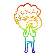 rainbow gradient line drawing cartoon furious man