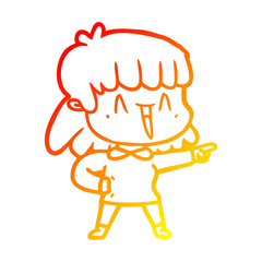 warm gradient line drawing cartoon happy girl