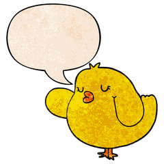 cartoon bird and speech bubble in retro texture style