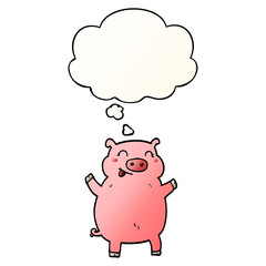 cartoon pig and thought bubble in smooth gradient style