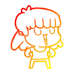 warm gradient line drawing cartoon woman laughing