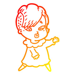 Fototapeta premium warm gradient line drawing cartoon surprised girl