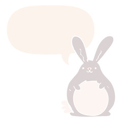 cartoon rabbit and speech bubble in retro style