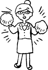 Monochrome Illustration of a Business woman wearing glasses face and pose