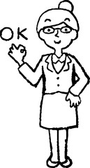 Monochrome Illustration of a Business woman wearing glasses face and pose