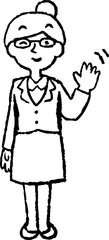 Monochrome Illustration of a Business woman wearing glasses face and pose
