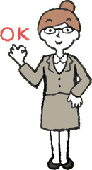 Illustration of a Business woman wearing glasses face and pose