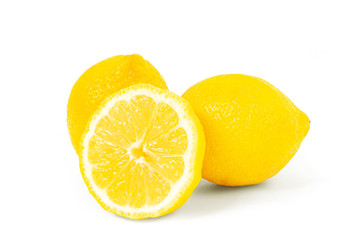 Fresh lemons on white background.