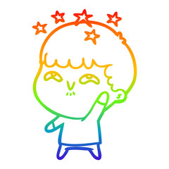 rainbow gradient line drawing cartoon amazed boy