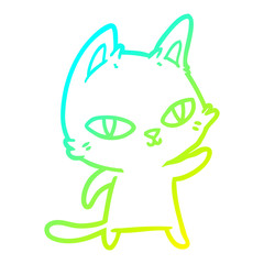 cold gradient line drawing cartoon cat staring