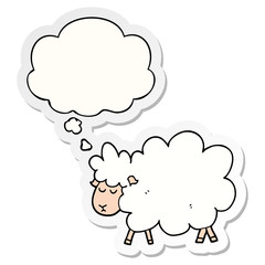 cartoon sheep and thought bubble as a printed sticker