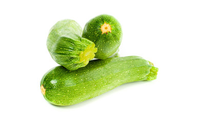 Fresh vegetable. Green zucchini on white background.