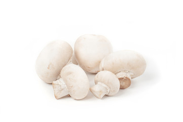 Fresh champignon mushrooms on white background