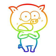 rainbow gradient line drawing cartoon pig shouting