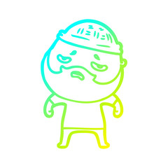 cold gradient line drawing cartoon worried man with beard