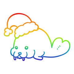 rainbow gradient line drawing cartoon christmas walrus