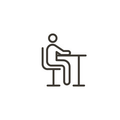 Character sitting at a table icon. Trendy modern outline illustration. Different sitting concepts like school classroom, studying, lunch or dinner time, reading, waiting etc