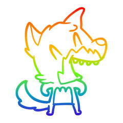 rainbow gradient line drawing laughing fox cartoon