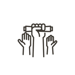 Fototapeta premium Hands celebrating graduation from school or college with a diploma. Vector thin line icon related with education