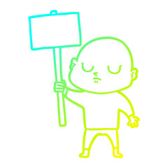cold gradient line drawing cartoon bald man