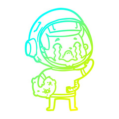 cold gradient line drawing cartoon crying astronaut