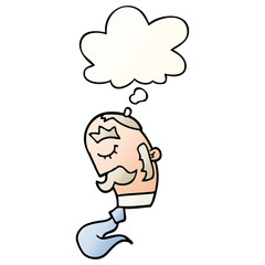 cartoon man with mustache and thought bubble in smooth gradient style