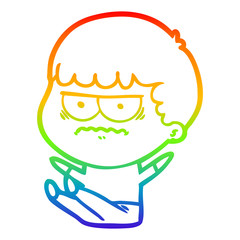 rainbow gradient line drawing cartoon annoyed man