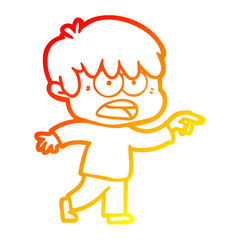 warm gradient line drawing worried cartoon boy