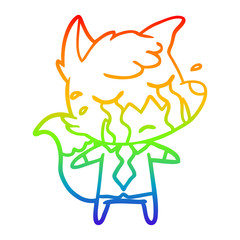 rainbow gradient line drawing crying business fox cartoon