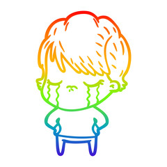rainbow gradient line drawing cartoon woman crying