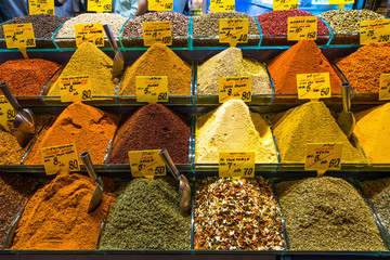 Colorful heap of spices on sale at Istanbul Spice Bazaar (Egyptian Bazaar), Turkey