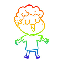 Fototapeta na wymiar rainbow gradient line drawing laughing cartoon man
