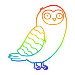 rainbow gradient line drawing cartoon owl