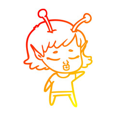 warm gradient line drawing cute alien girl cartoon