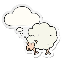 cartoon sheep and thought bubble as a printed sticker