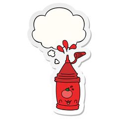 cartoon ketchup bottle and thought bubble as a printed sticker