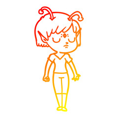 warm gradient line drawing cartoon alien girl