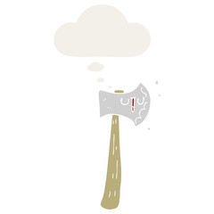 cartoon axe and thought bubble in retro style